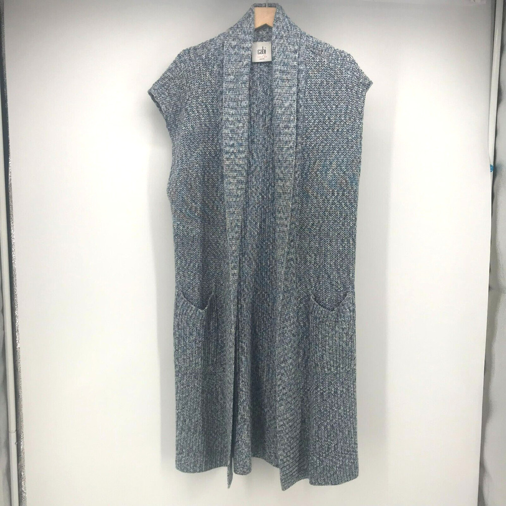 Cabi Napa Cardigan Sweater Womens Small Duster Melange Blue White Pockets Vest